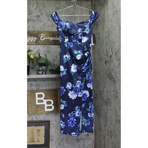 City Studios Womens Printed Off-The-Shoulder Dress Gown 5126AH9AT3 Navy Blue 12